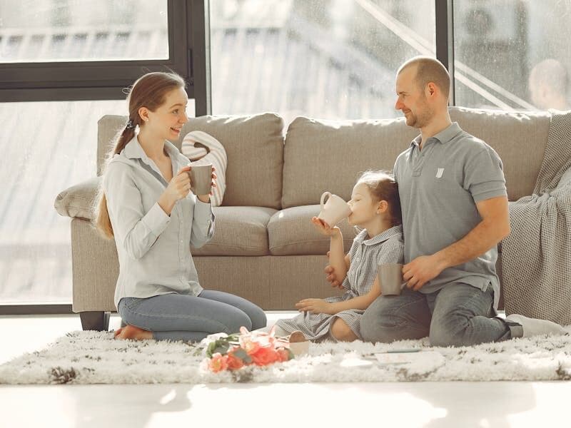 Family in a well-ventilated home protected from radon exposure